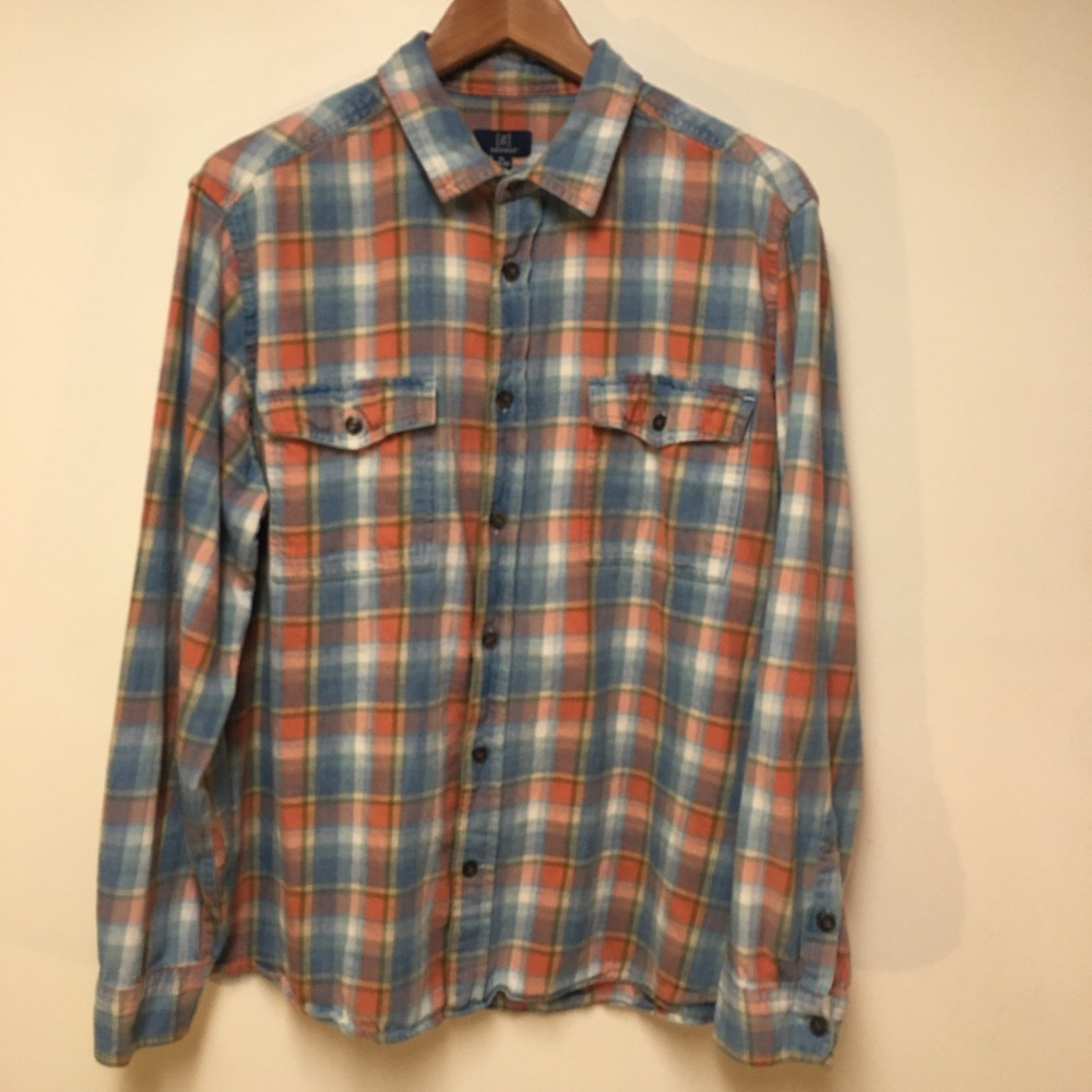 George Button Down Shirt‎ Mens XL Multi Color Plaid Long Sleeve Denim Texture